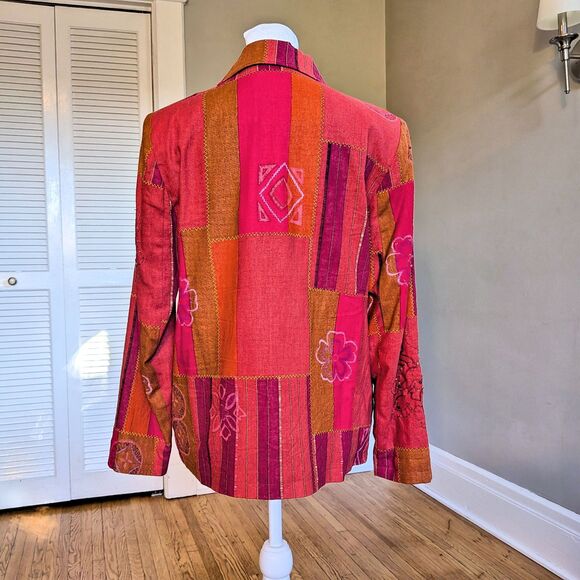 Vintage 90s Art To Wear Linen Jacket Orange Beaded Cottage Fairy Grunge Size 6P - Picture 4 of 8